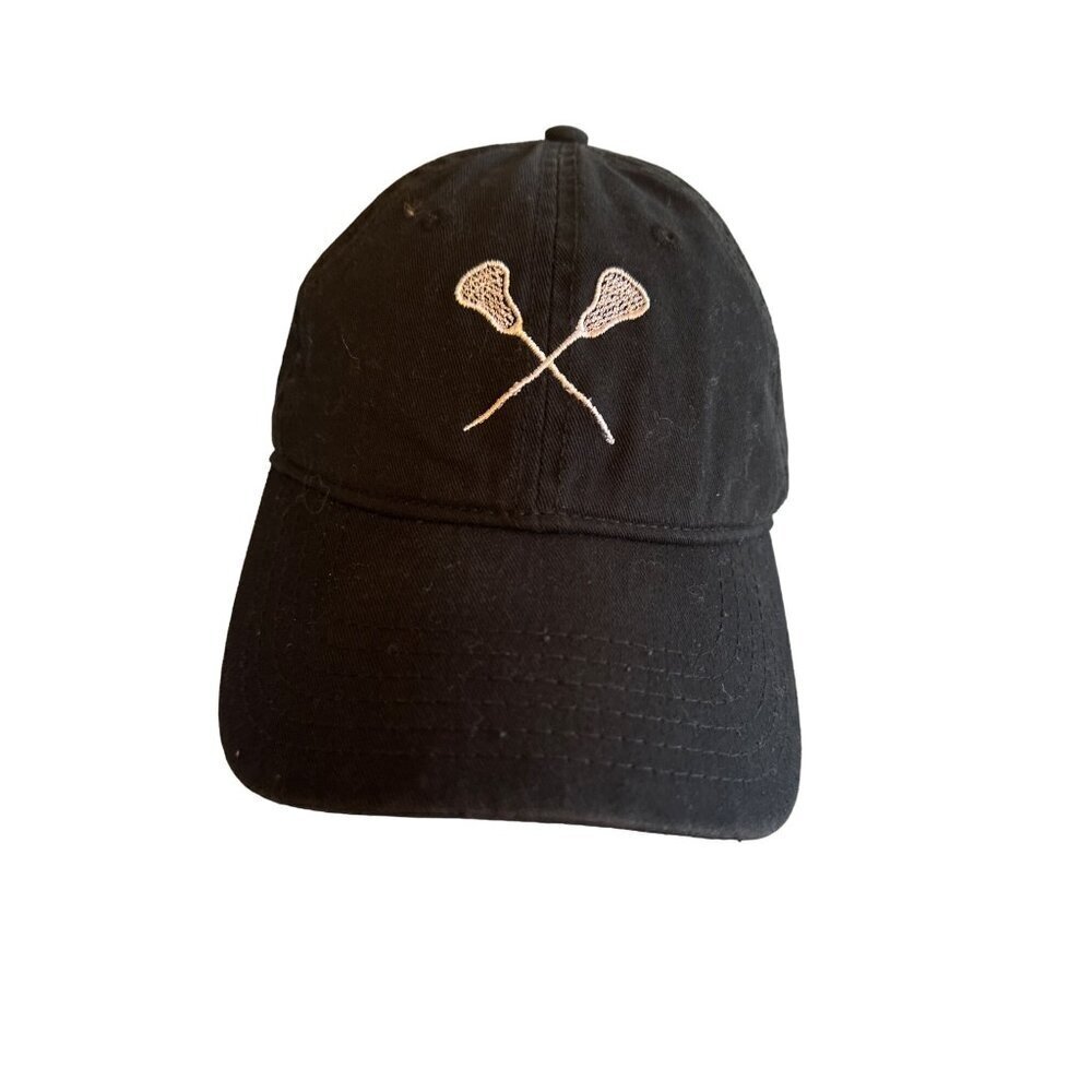 Otto Black Baseball Cap Lacrosse Crossed Sticks Embroidery Adjustable
